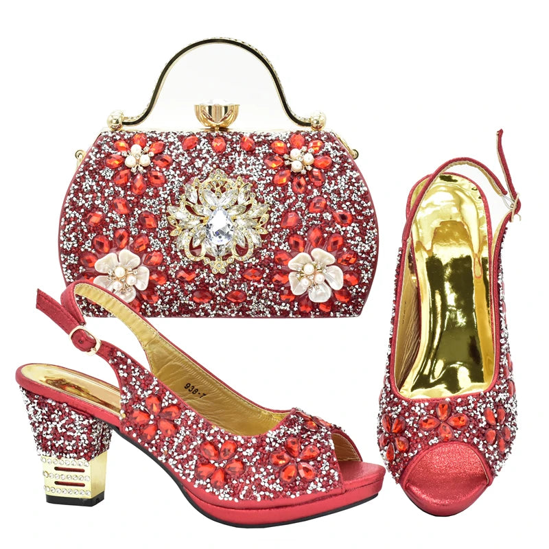 Latest Shoes and Bag for Party Wedding Plus Size Women Shoes 43 High Heels Sexy Ladies Luxery Shoes Women Dress Pumps with Purse