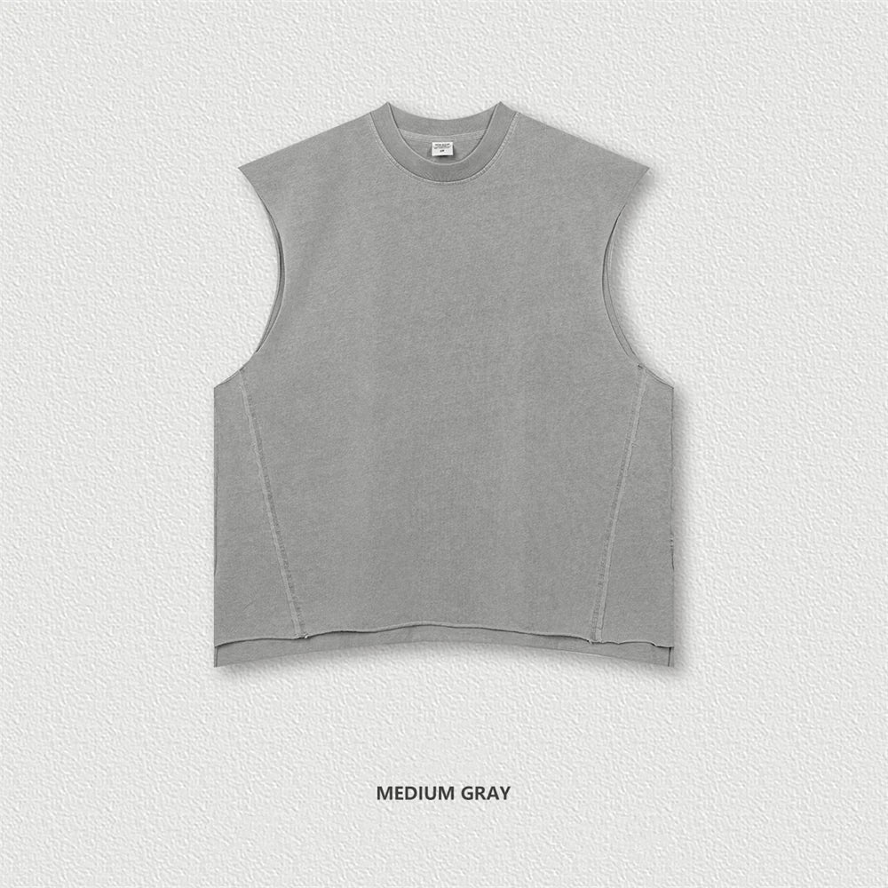 ZODF Vintage 2024 Washed 270gsm Cotton Tank Tops For Men Unisex Summer Relax Fit Slit Sleeveless Vest Streetwears HY0777