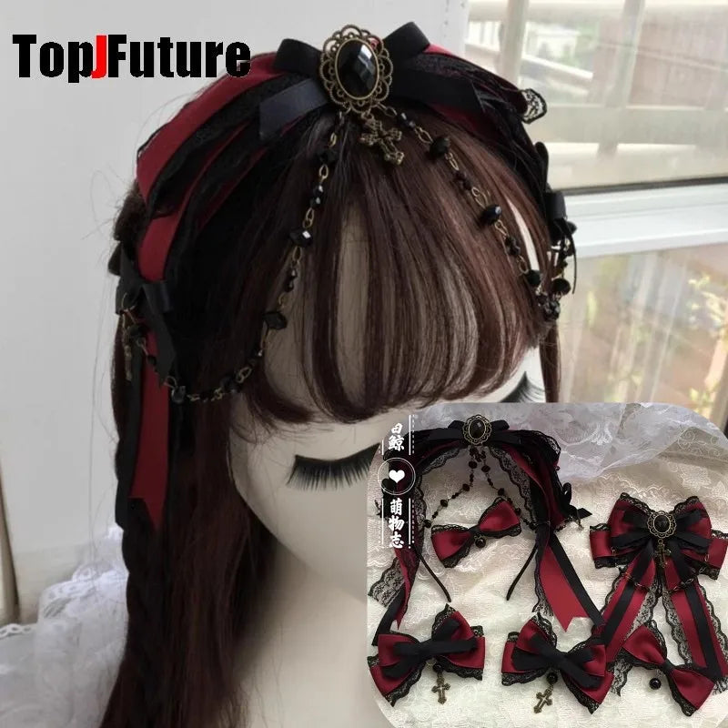 “Castle Night“ Gothic Women Subculture Punk Y2K girl Harajuku dark Bow Hairpin Hair clip Edge clamp Hair accessories headband