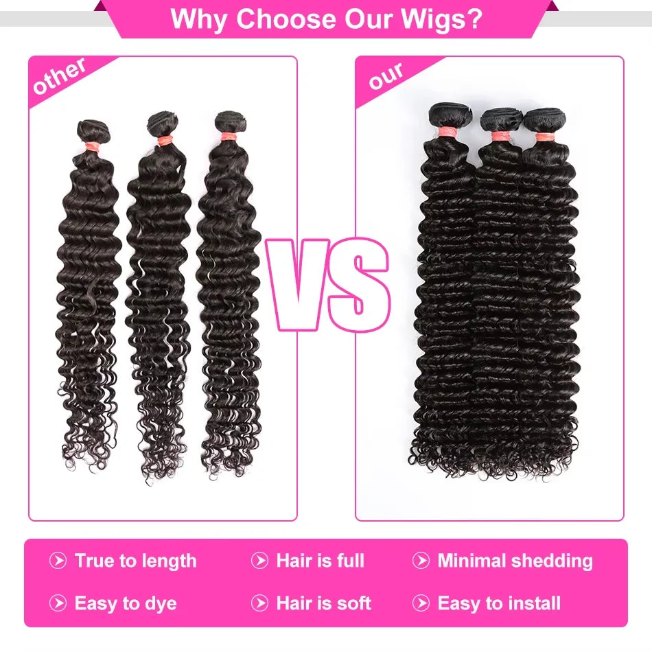Luvin Deep Wave Human Hair Bundles 30 34 Inch Curly Hair Weaving Remy Unprocessed Tissage Double Weft Virgin Hair Extensions