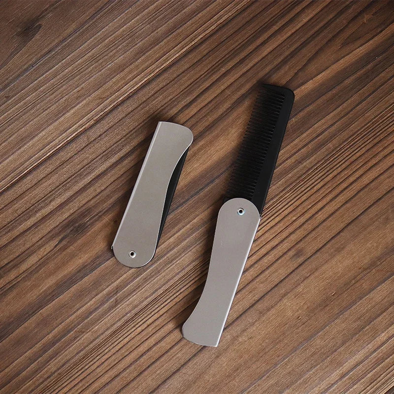 Foldable Anti-Static Steel Pocket Comb – Portable Styling Tool for Men’s Hair, Beards & Real Hair Wigs