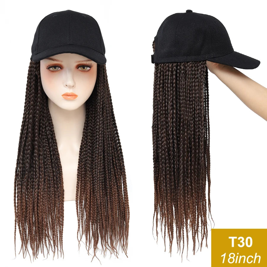 Synthetic Hat Wig Baseball Cap with Braiding Hair 24inch Long Braids Wigs Women Girls Daily Wear Ombre Blue Grey Brown Blonde