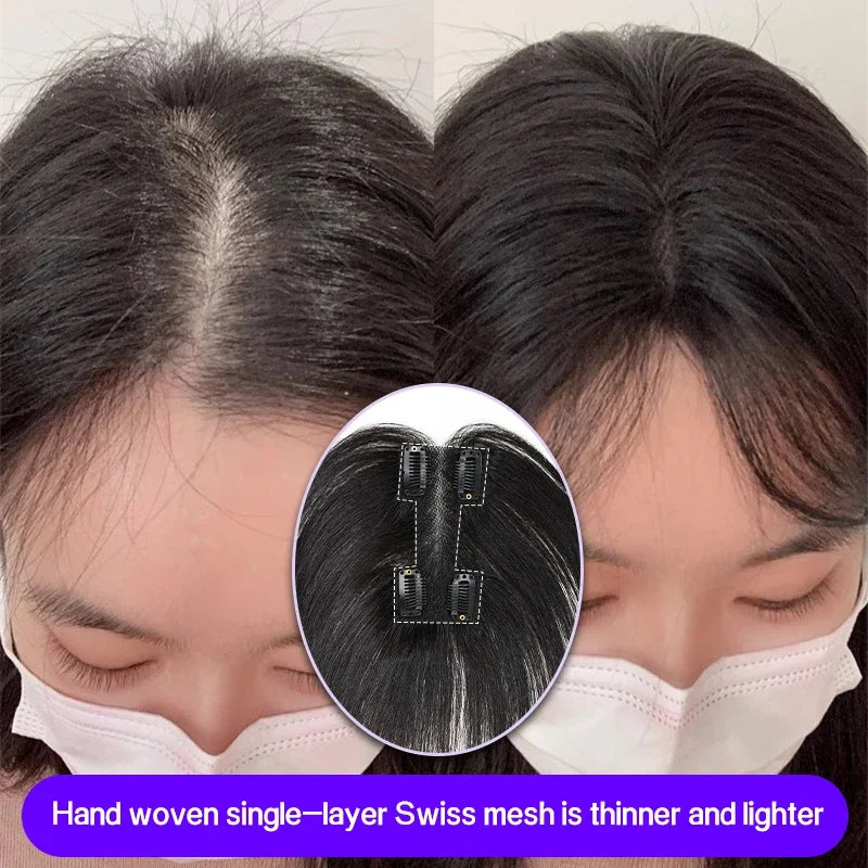 25cm 100% Human Hair 4clips Women's Natural Forehead Whitening Hair Enhancement Head Curtain 3D Eight Character Air Bangs