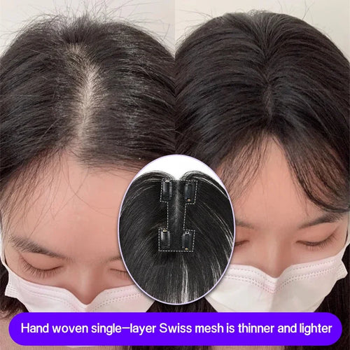 25cm 100% Human Hair 4clips Women's Natural Forehead Whitening Hair Enhancement Head Curtain 3D Eight Character Air Bangs
