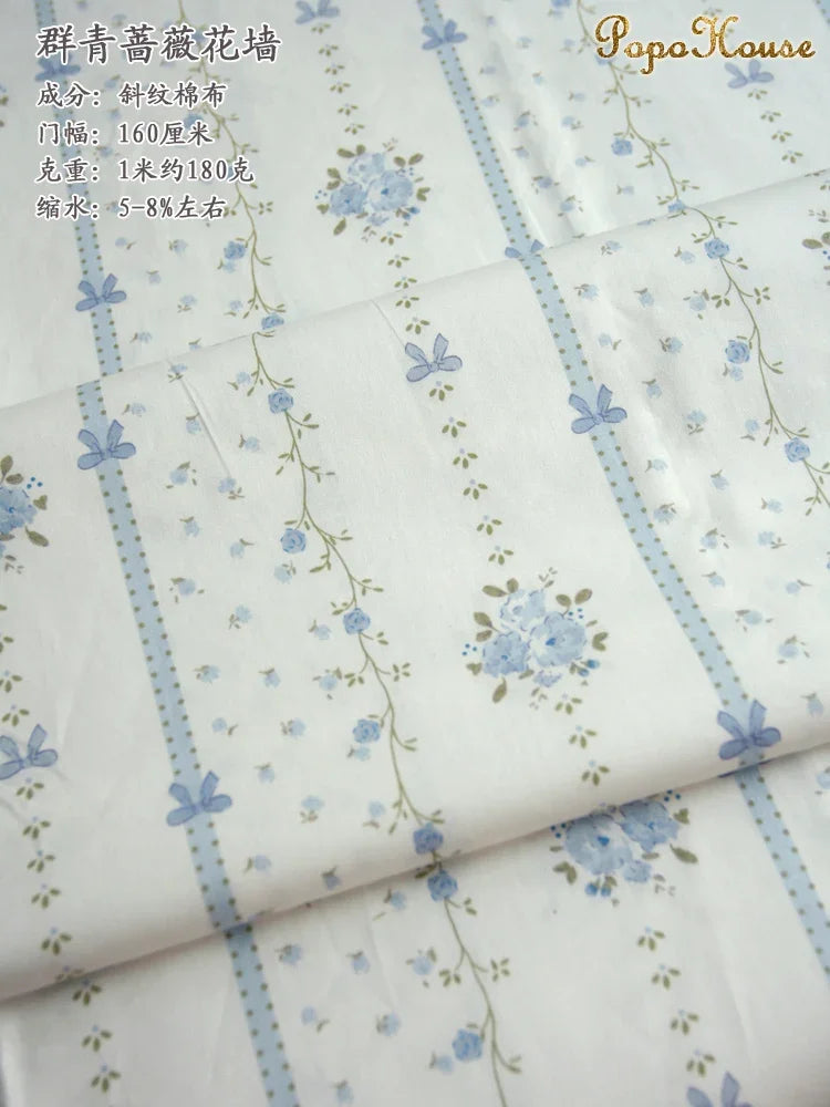 160x50cm Qunqing Rose Flower Wall Diagonal Pure Cotton Fabric, Children's Clothing Dress, Clothing DIY Sewing Cloth