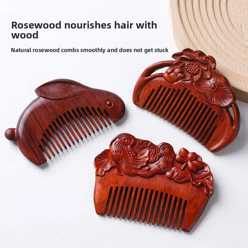 Portable Mini Ebony Wood Comb Chinese Style Carved Travel Souvenir Popular Hairdressing Professional Comb Made in China