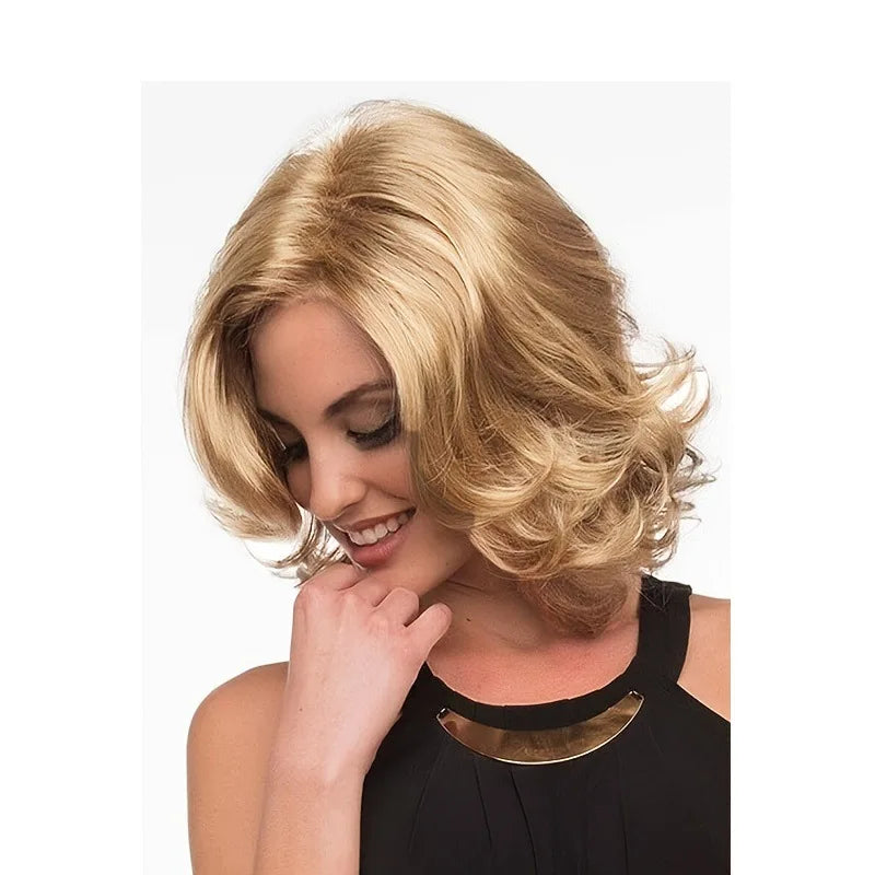 Wig new synthetic fiber wig female long curly hair split pear flower perm short hair fashion blonde dyed wig head cover