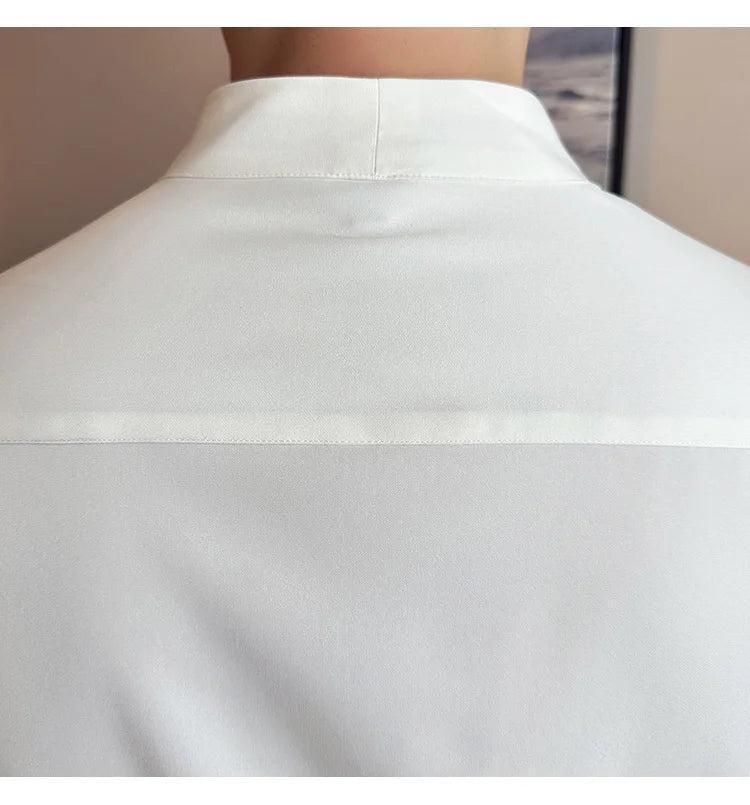 High Quality Collarless Shirts Men Fashion Slim Fit Long Sleeve Casual Shirts Business Office Social Formal Shirt Men Clothig