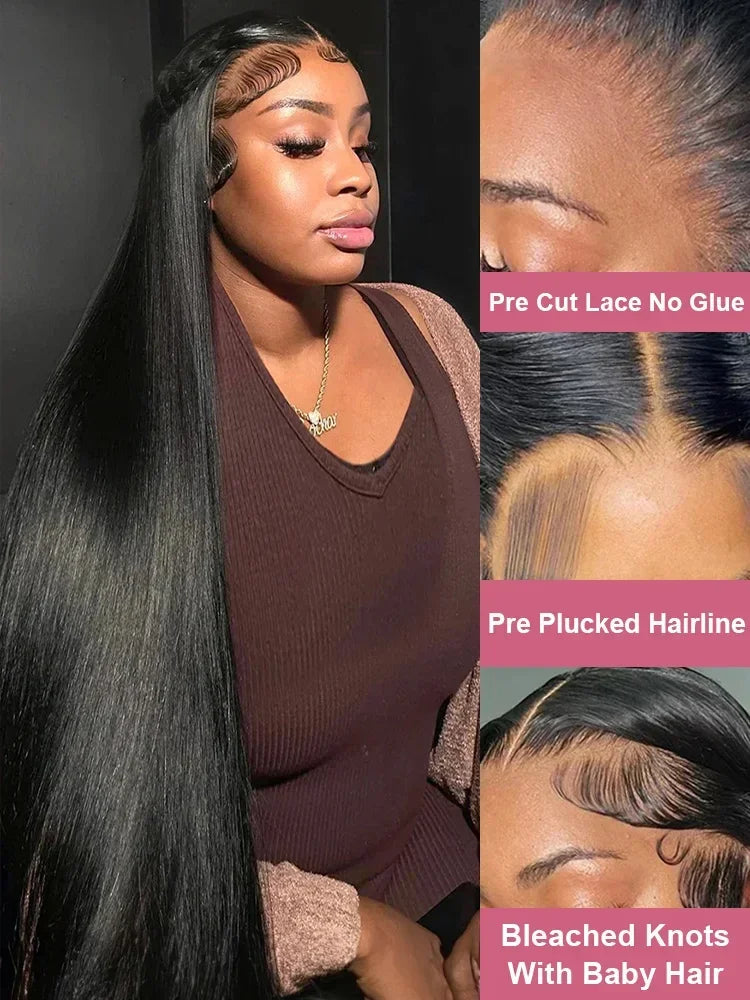 250 Density 13x4 13x6 Hd Bone Straight Transparent Lace Front Wig Human Hair 40 Inch Pre Plucked Lace Front Wigs 100% Human Hair