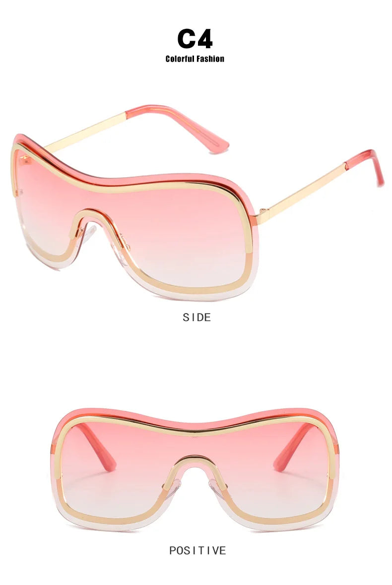 2023 New Metal Y2K Wrap Around Sunglasses Women Silver Mirror Sun Glasses One Piece Steam Punk Goggles Men Sun Shades Eyewear