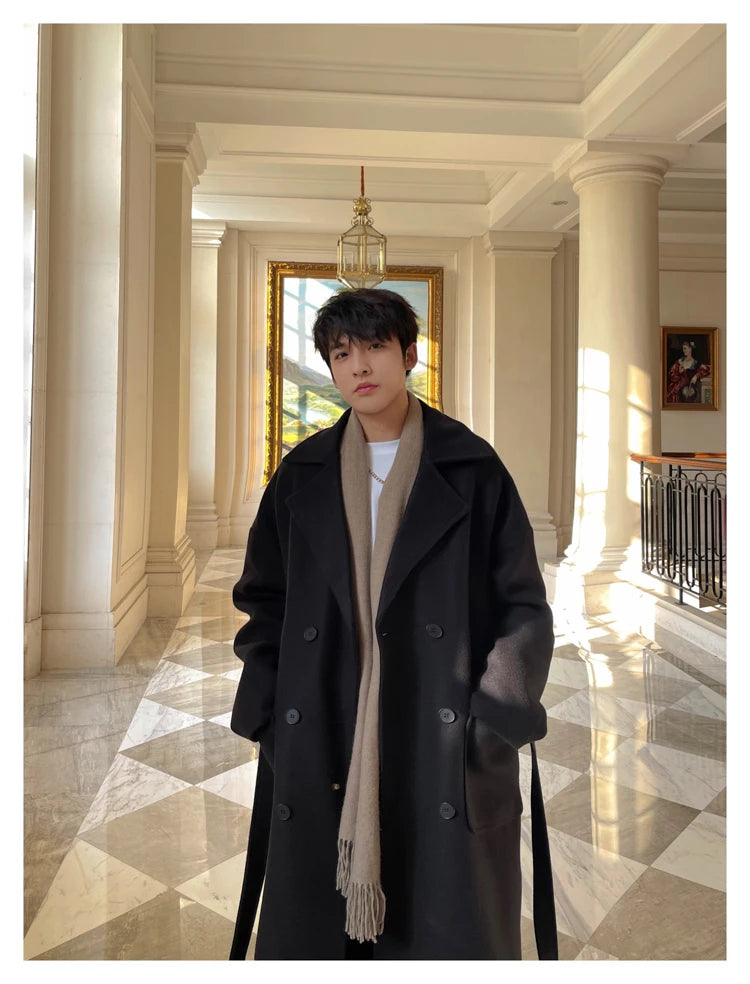 Long Coats for Men Woolen Jackets 2024 Winter Thicken Coat Trench Coats Korean Vintage Loose Heavy Jackets Men Leisure Overcoat