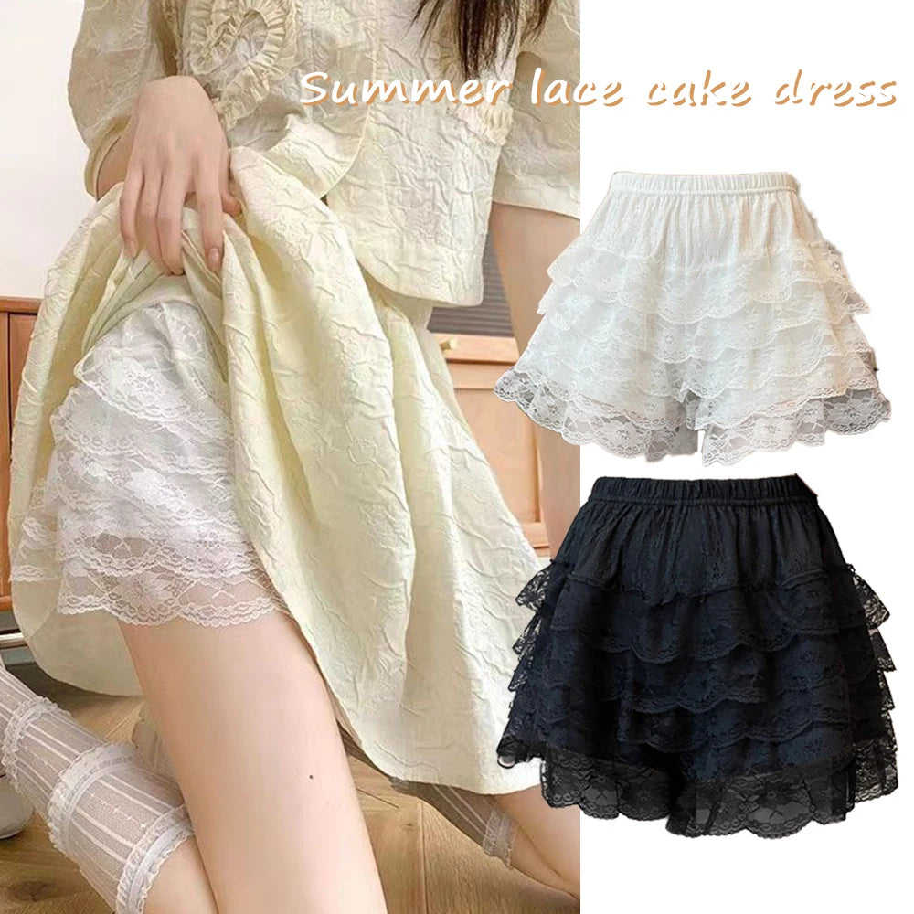 New Lace Ruffle Shorts Lolita Short Victorian Bloomers Pumpkin Satin Knickers Anti Exposure Safety Pants Women Loose Underwear