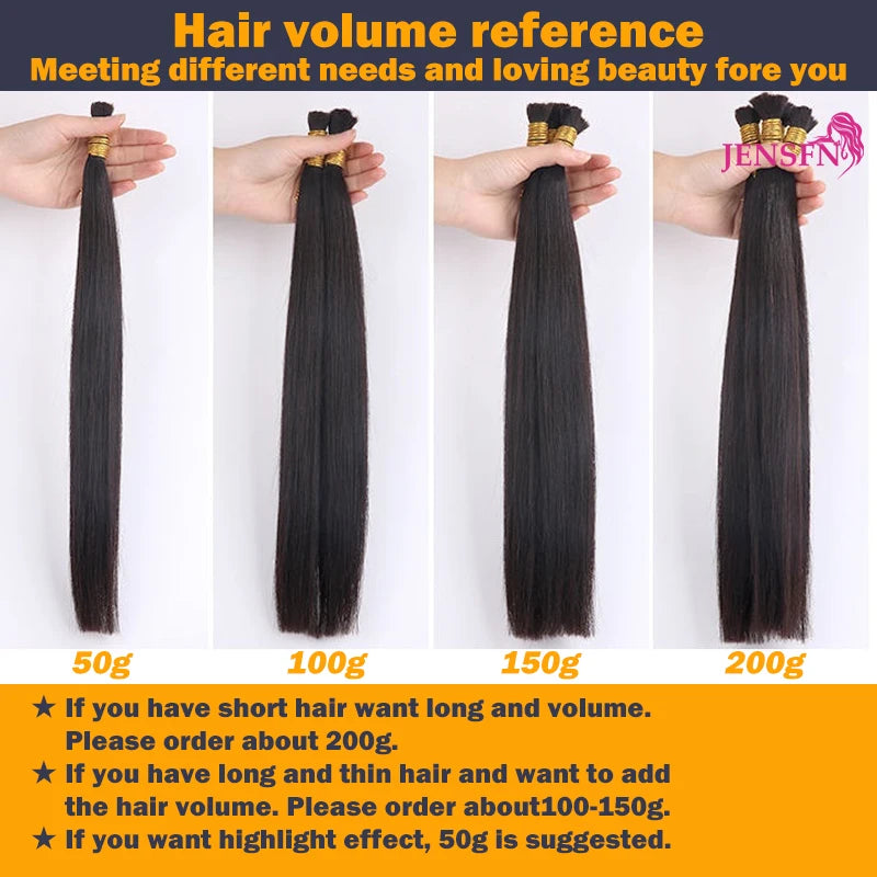 JENSFN  Bulk Hair Extensions Human Hair Straight  16"-26" Inch 50g/Strand  #613 60  Brown Blonde Color Hair Salon Supplies