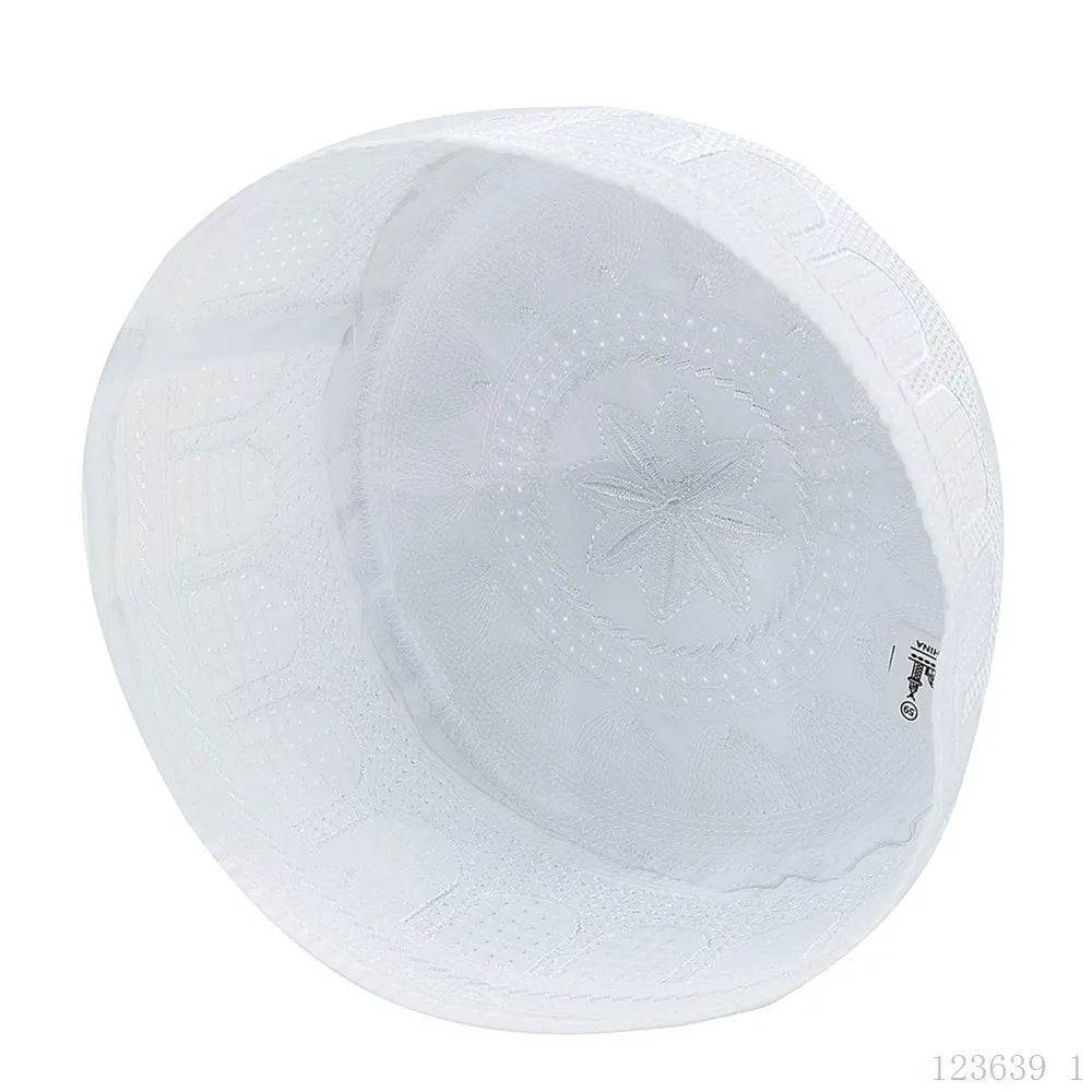 New Traditional Muslim Hat Embroidery Design Round Shape Prayer Hat Saudi Arabian Style Cotton Islamic Cap Prayer Use