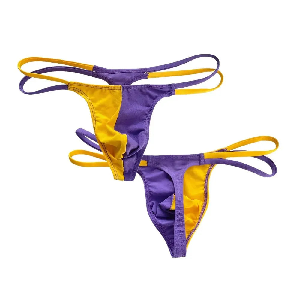 Double Strap Pure Cotton Thong Men T-back Underwear Patchwork Color Sports Seamless Male G-string Plus Size
