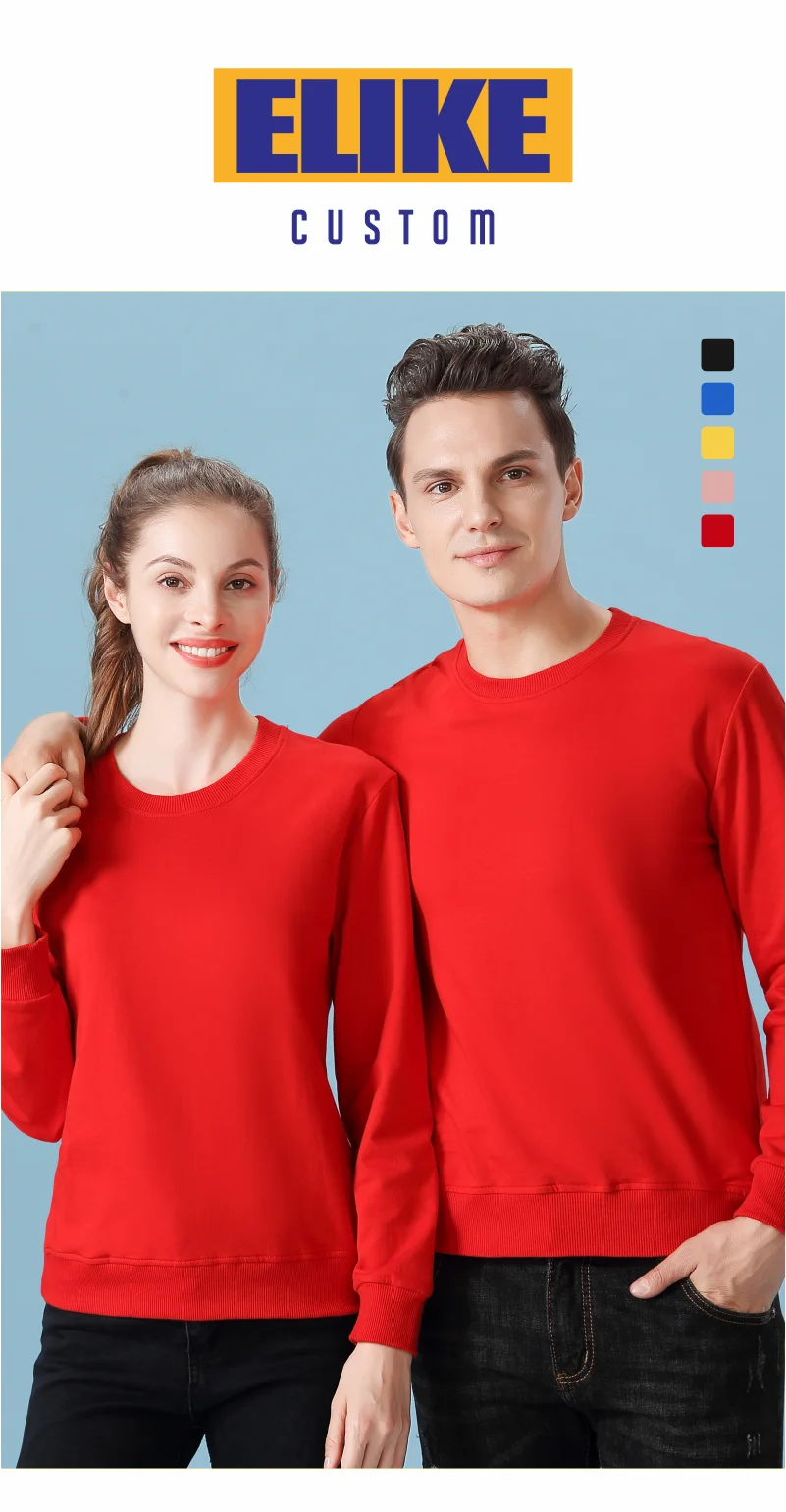 Elike Cotton Round Neck Sweater Custom Logo Printed Personal Group Brand Embroidery Design Men and Women 8 Colors