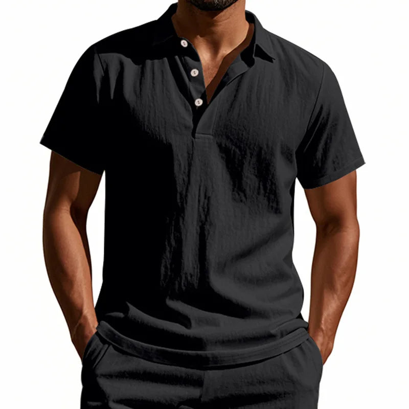 2025Summer New Men's Shirt British Style Loose Trendy Breathable Linen Casual Polo Collar Series POLO Shirt Short Sleeve