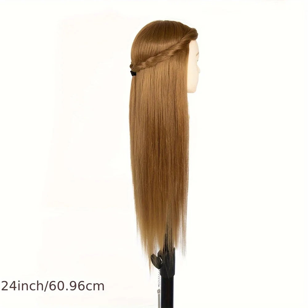 Synthetic Fiber Hairdresser Practice Styling Training Head, Human Model Doll Head, with Free Rubber Band and Hairdressing Tools