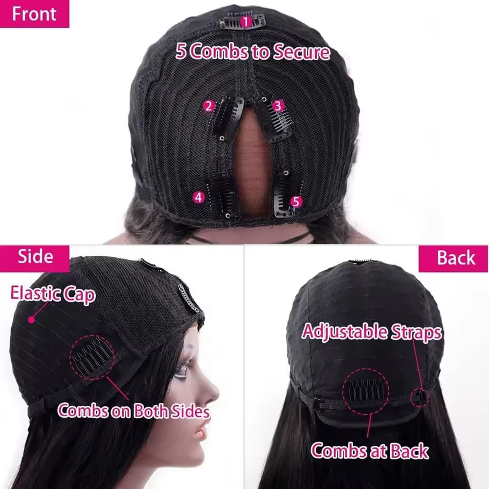FRIZIRA kinky Straight V Part Brazilian Virgin Human Hair Wigs Glueless Upgrade U Part Wig Glueless V Shape Wig Natural Black