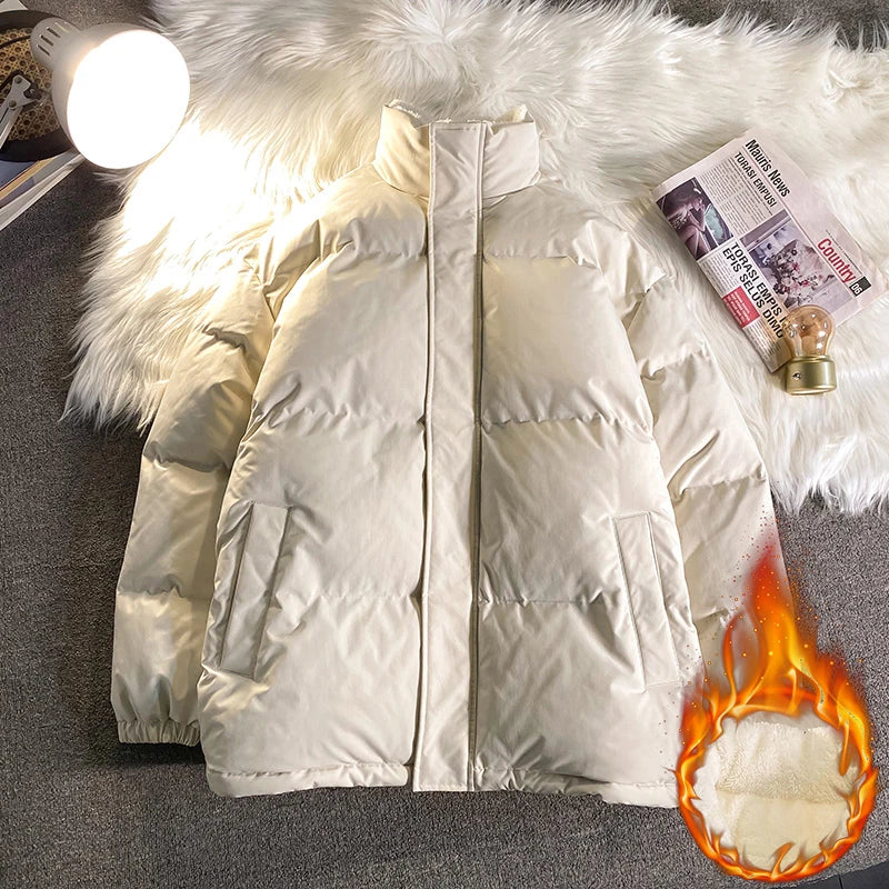 Warm Fleece Winter Lined Puffer Jackets Men Thick Parkas Casual Man Padded Down Outwear Zipper Long Sleeve Outdoor Couple Coat