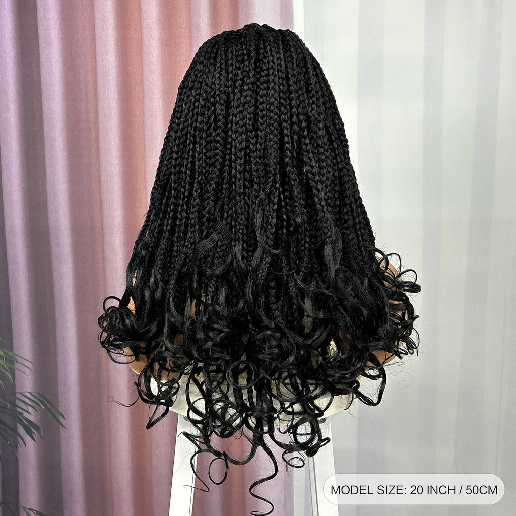 Ombre Synthetic Lace Front Square Knotless Box Braided Wig with Wavy Ends Lace Frontal Braids Wig with Baby Hair for Black Women