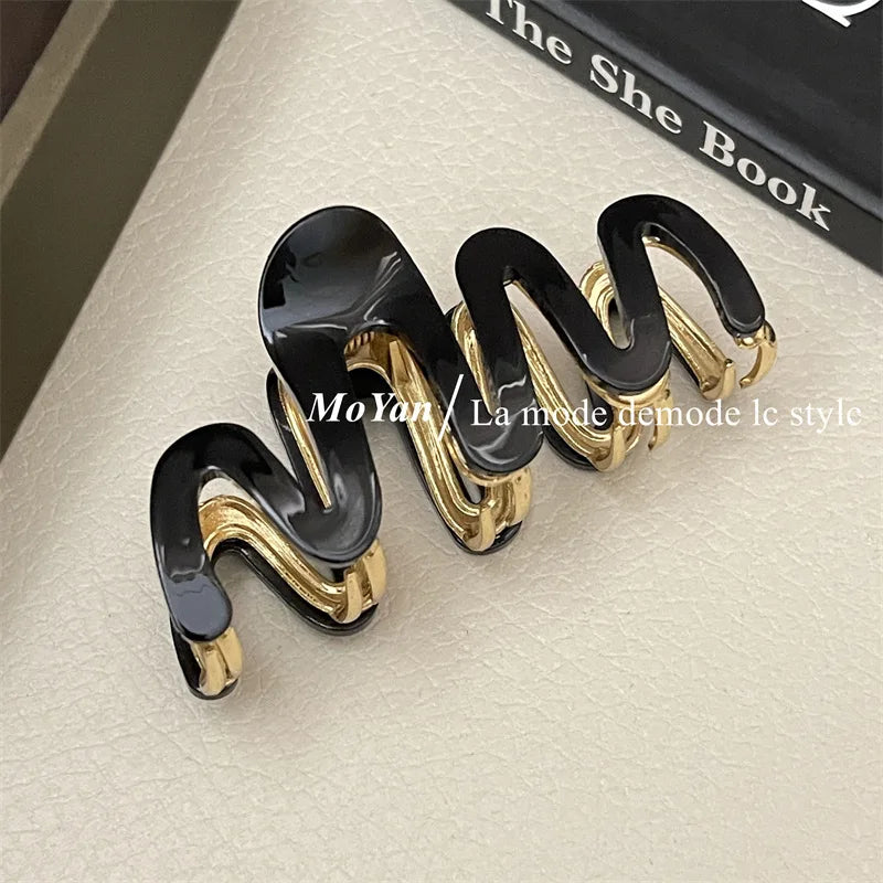 Acetate Metal Wave Grip Women's Back Half Catch Shark Clip Medium Hairpin High-Grade Hair Claw Headdress