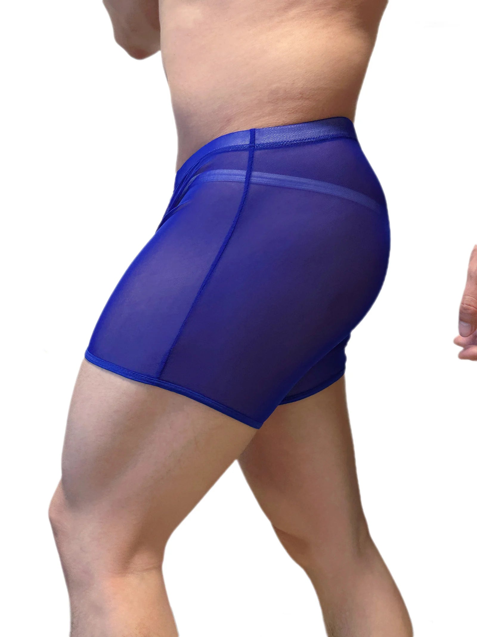 Mens Sexy Mesh Underwear Boxers Shorts Transparent Man Penis Pouch Panties Sheer Underpants Long Leg Boxershorts