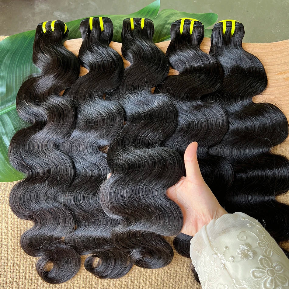 Body Wave Bundles 100% Unprocessed Raw Vietnamese Human Hair Wavy Curly Hair Weave Extensions Natural Black Color For Women