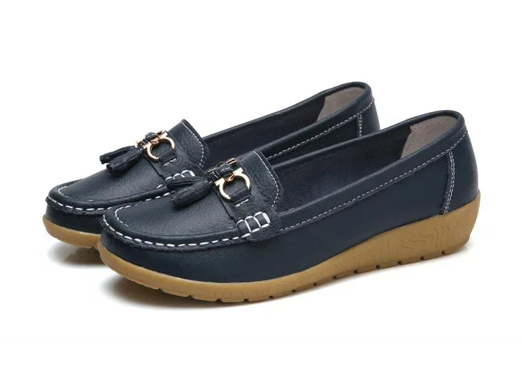 Spring Summer Breathable Casual Loafers For Women Platform Leather Comfort Wedge Moccasins Ladies Vulcanized Sneakers 44