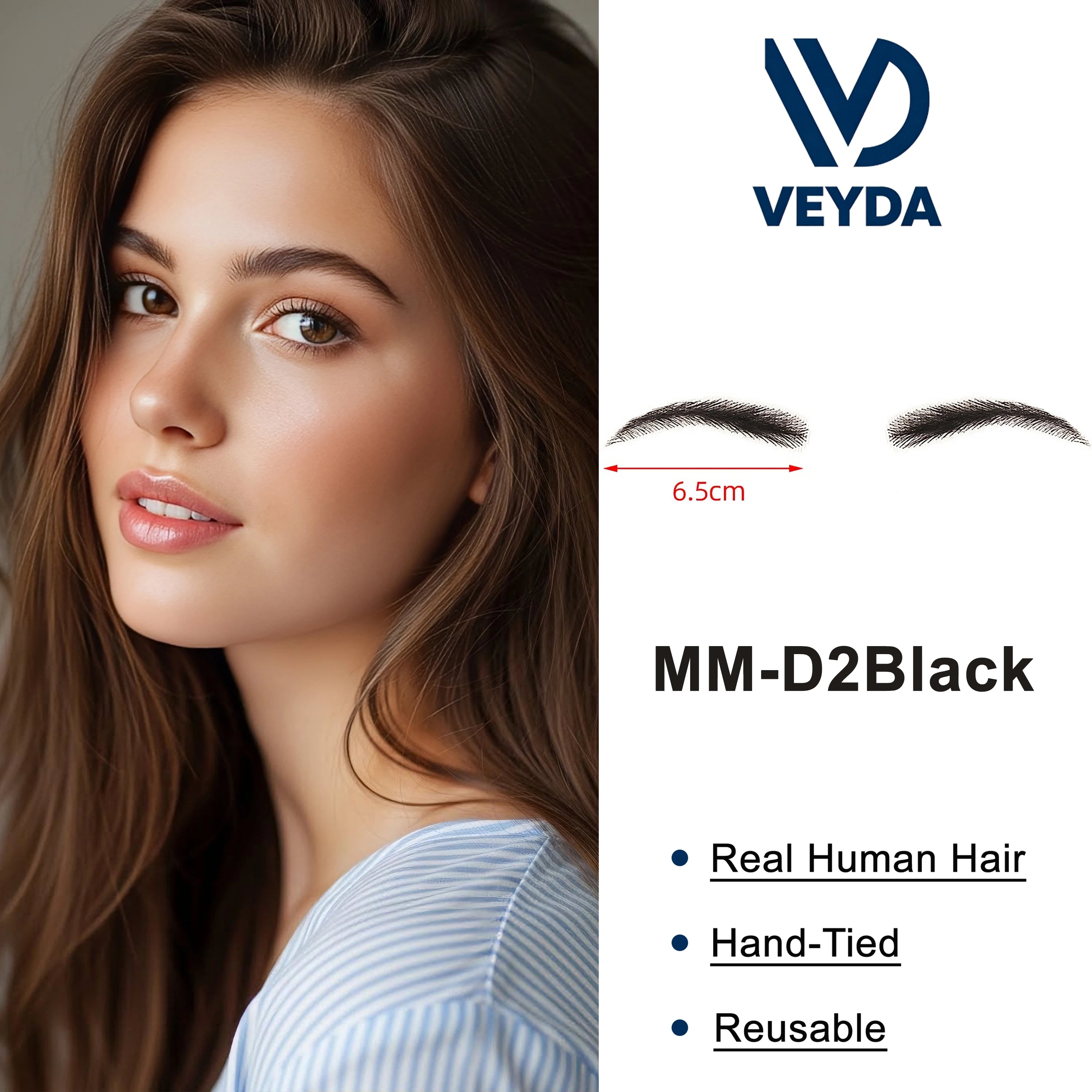 6 New Styles Invisible Natural Black Fake Eyebrows For Adult Males and Females 100% Human Hair Handtied Lace Base Natural Growth