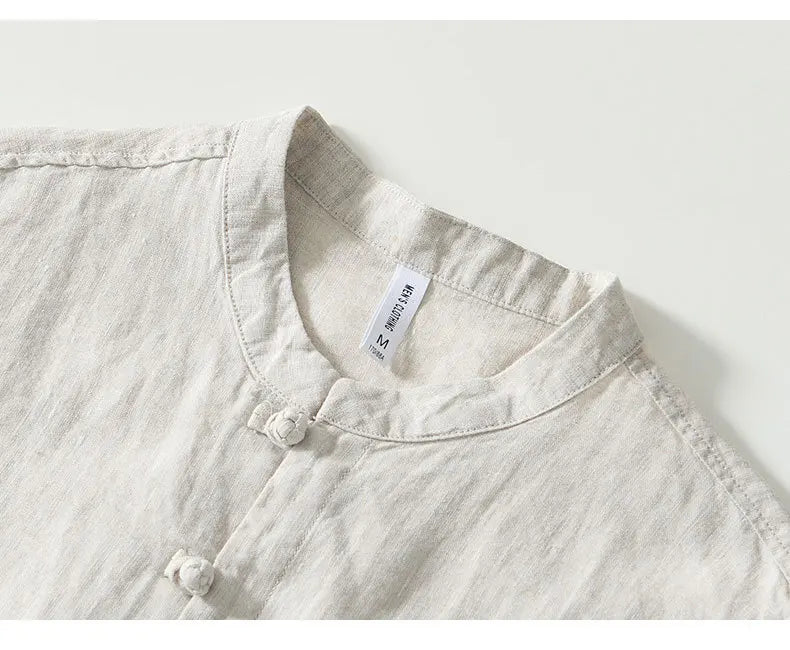 Summer New Casual Short Sleeve Shirts for Men Slim 100% Linen Streetwear Solid Color Men Clothing BL994