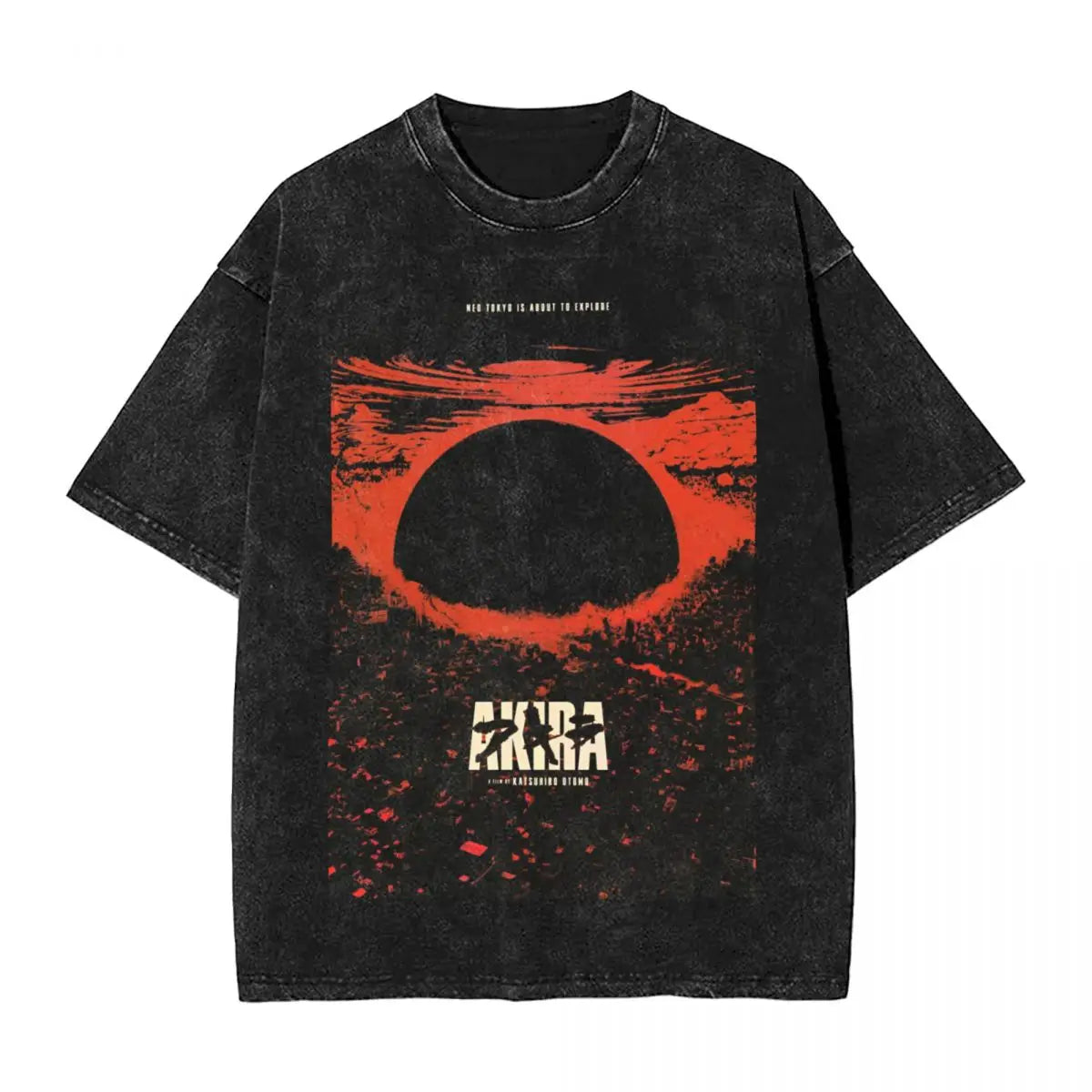Akira Japanese Anime Washed T Shirt Hip Hop Vintage Washed T-Shirt Manga Graphic Men Women Cotton Clothing Short Sleeve Tees