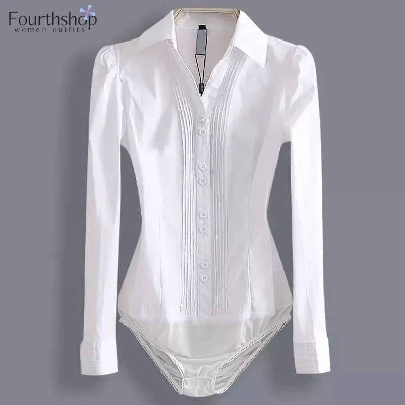 Office Work Outfits Long Sleeve And Short Sleeve Bodysuits White Shirts Black Blouses Fashion Rompers Elegant Overalls For Women