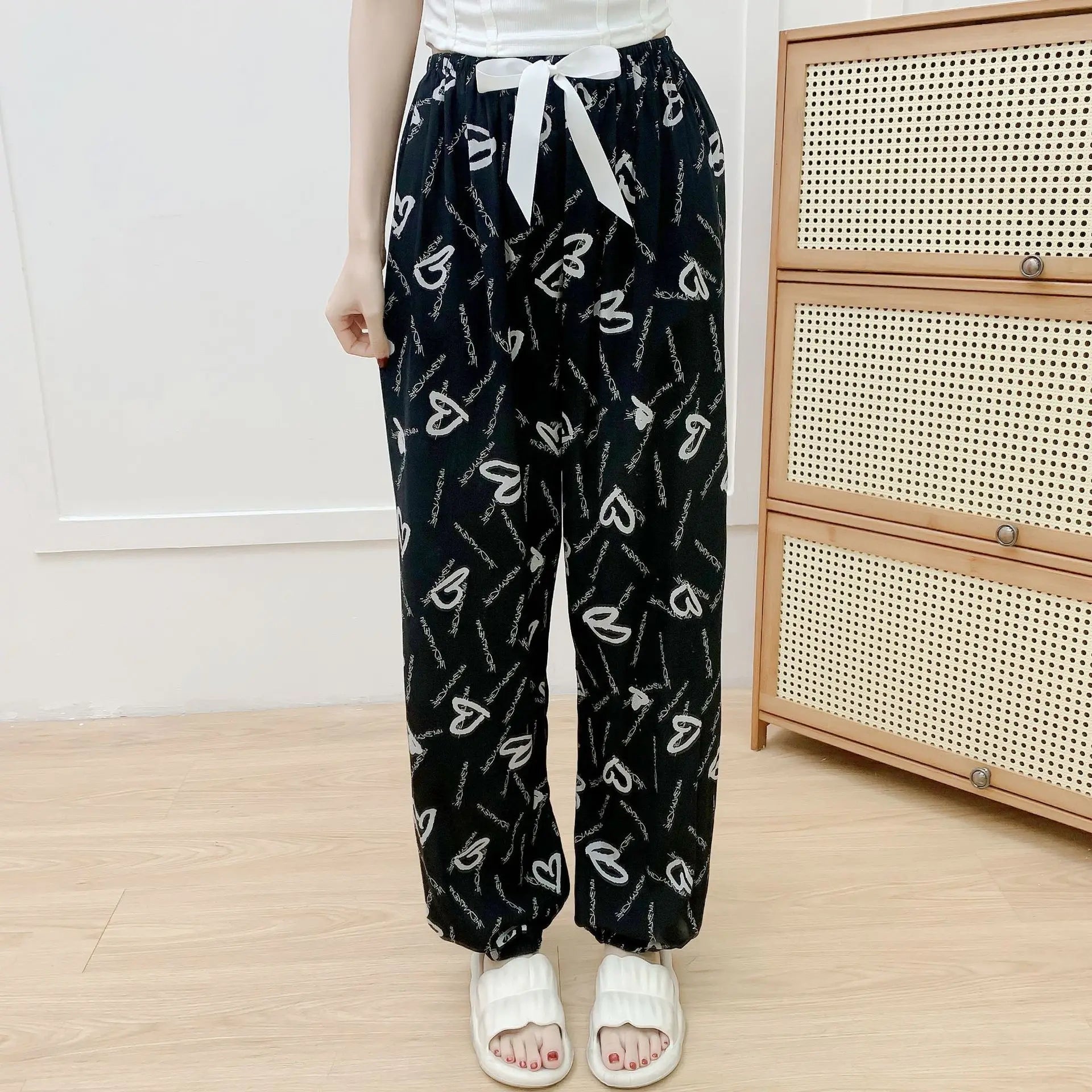 New Korean Style Pants Summer Cropped Trousers Women's Flower Home Clothes Loose Wide Leg Pants Casual Beach Outfits Sweatpants