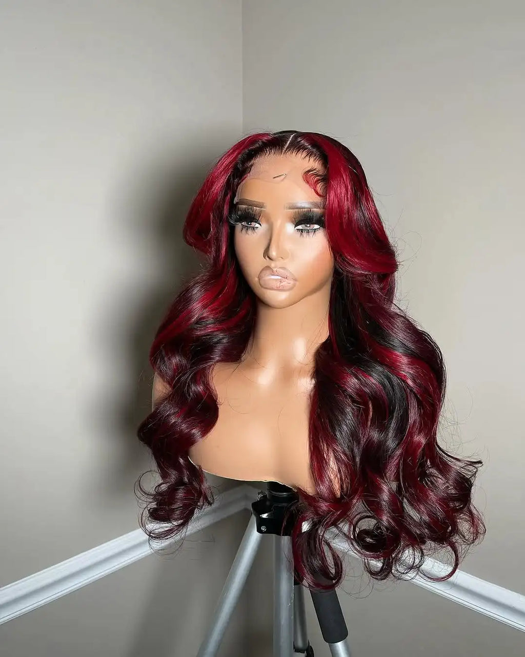 Black With Red Highlight Wig Synthetic Lace Front Wig 13X4 Pre plucked Hairline With BabyHairWomen's Wig with Density Lace Front