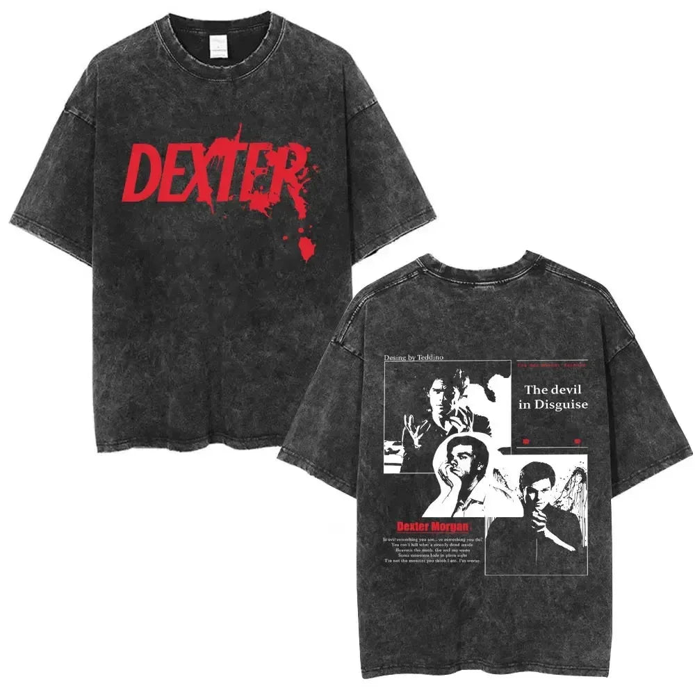 Classic TV Play Dexter Morgan Still Print T-shirt Vintage Washed Cotton Men Women Oversized Summer New Tee Casual Oversized Tops