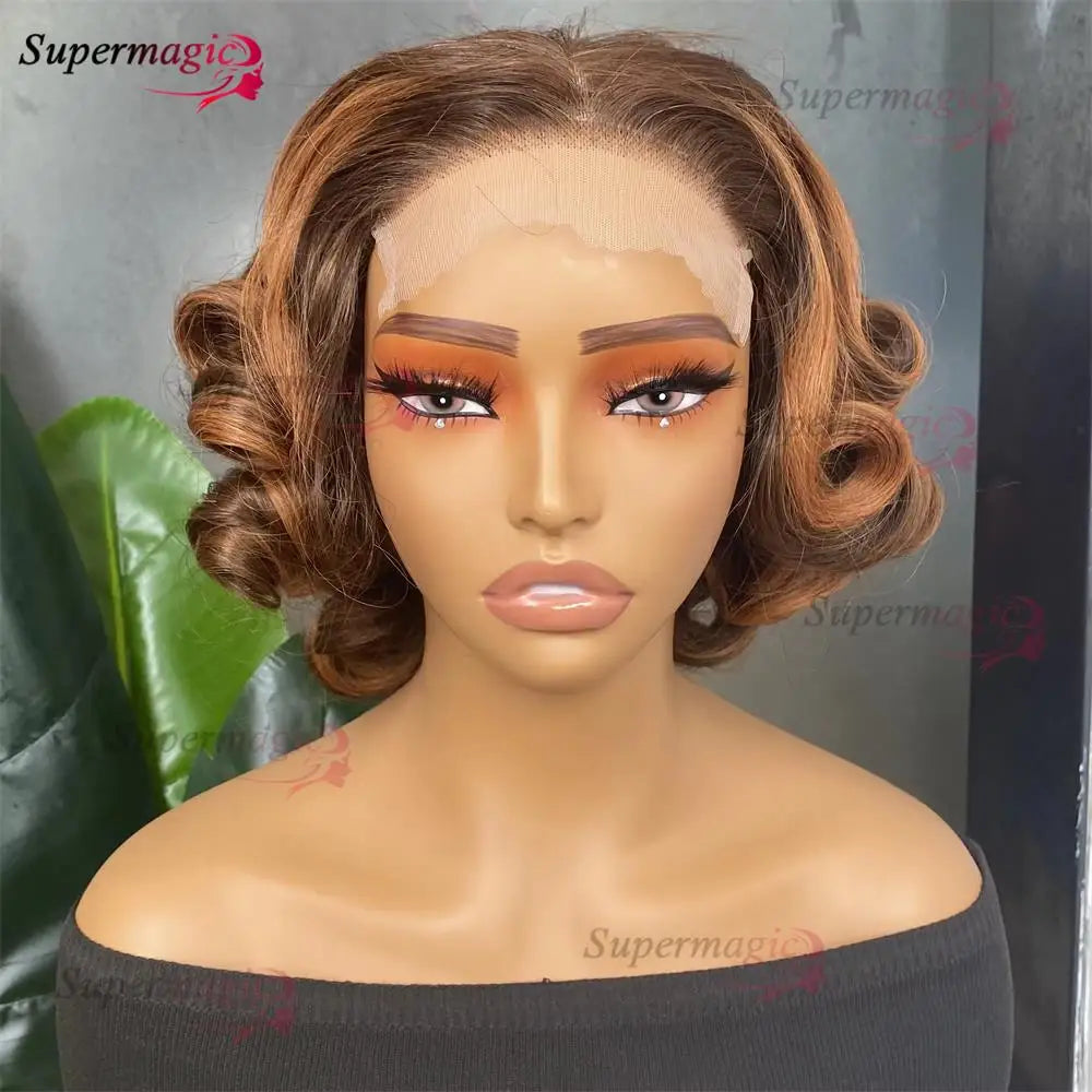 16" Loose Bouncy Curly 300 Density Glueless Lace Frontal Human Hair Wig Ready To Wear 5x5 HD Lace Wig Preplucked Hair For Woman