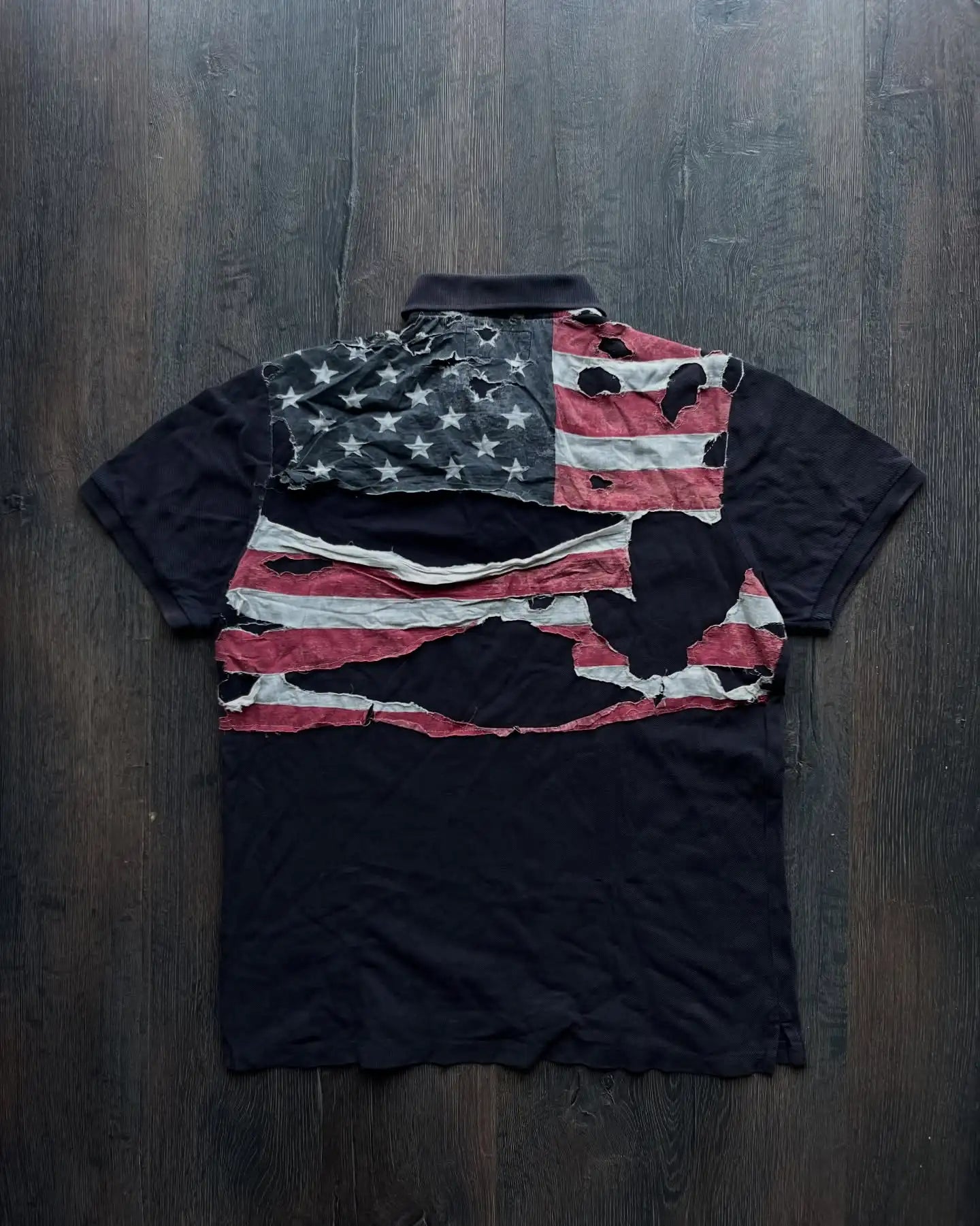 America Retro Flag Polo Shirt Streetwear Men Women Hip Hop Tear Patchwork Short Sleeve Shirt Y2k Cotton Top Baseball Clothing