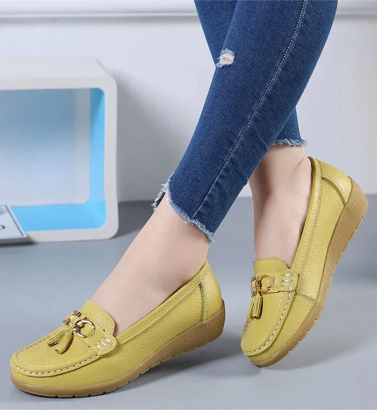 Spring Summer Breathable Casual Loafers For Women Platform Leather Comfort Wedge Moccasins Ladies Vulcanized Sneakers 44