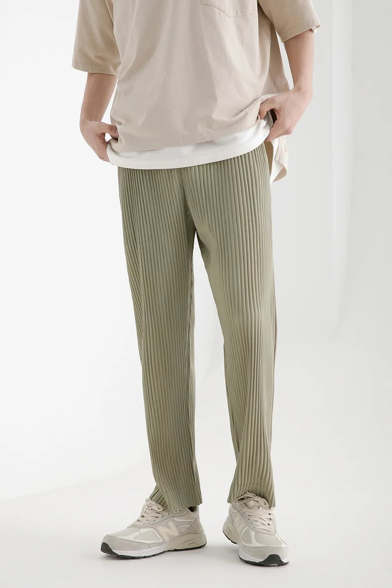 Pleats Pleated Commuter Pants Men's 2024 Autumn New Draped Elastic Trousers Casual Japanese Men Solid Color Nine Minute Pants