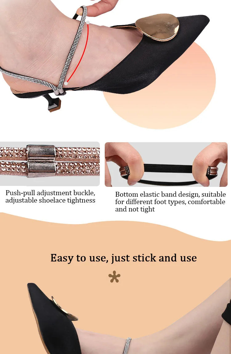 High Heels Shoes Band Anti-loose for Women Diamond Shoelaces Anti-drop Heel Straps Belt Drill Elastic Fixing Rhinestone Belts