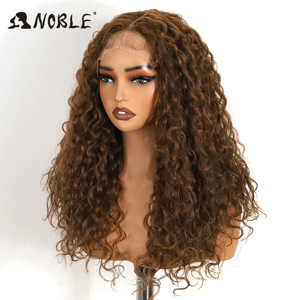 Noble Synthetic Lace Front Wig 22 Inch Curly Lace Part Water Wavy Mixed Brown Lace Wig For Women Lace Front Wigs For Women Wig