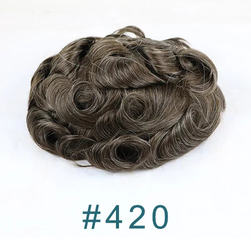 Undetected 0.02mm Thin Skin Natural Hairline Human Hair Men Toupee Black Gray Brown Blonde Male Hair Light Capillary Prosthesis