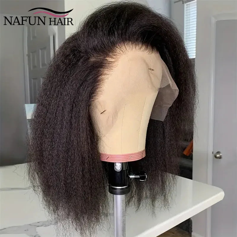 13x4 Transparent Kinky Straight Lace Front Wig Pre Plucked Yaki Brazilian 4x4 Closure Human Hair Wig For Woman Natural Hairline
