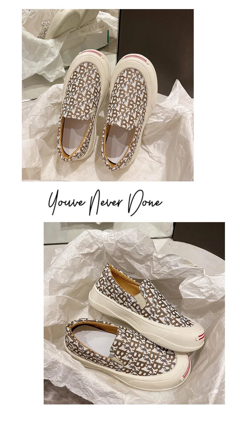 Fashion Designer Women's Platform Sneakers Casual Comfortable Ladies Flat Canvas Shoes Girls Letter Printing Slip-on Loafers