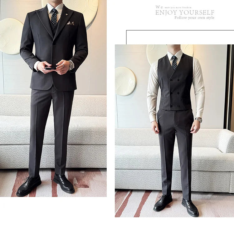 Slim-Fit Three-Piece Set Korean Style Two-Button Groomsmen Formal Wedding Business Suit Handsome Groom Best Man Dress High-