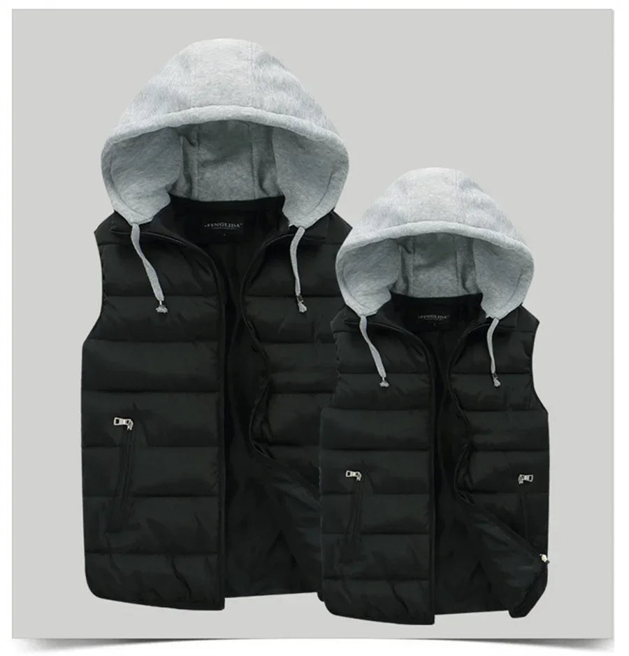 Men's Padded Vest Autumn Winter Hooded Jackets Outerwear Thick Warm Sleeveless Parka Coat Casual Men Clothing Male Slim Tops