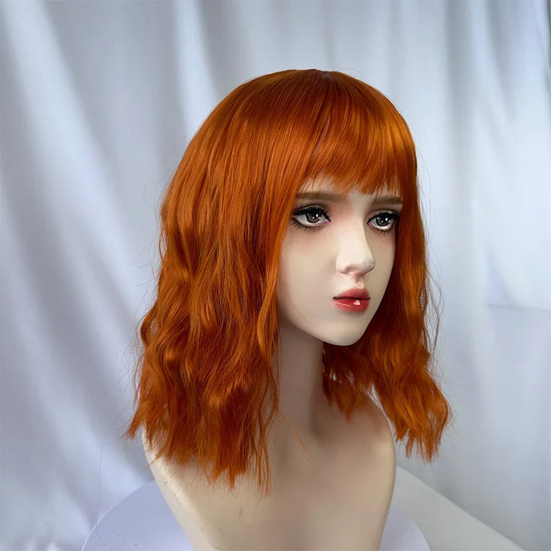 Fashionable orange synthetic wig with Liu seawater ripple daily wear cosplay party high temperature silk wig full head cover