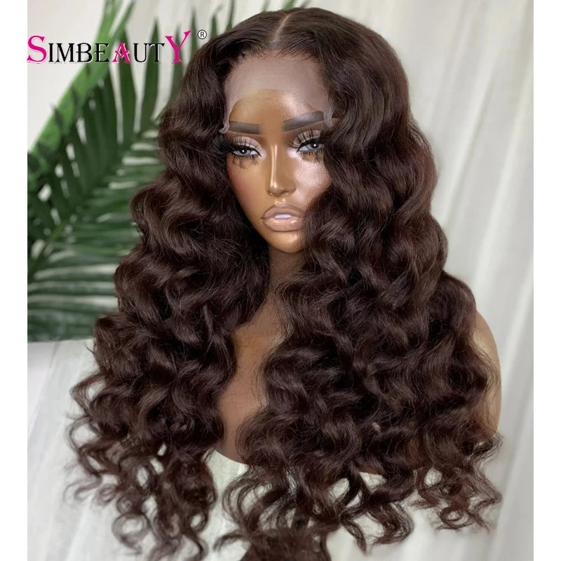 Indian Loose Deep Wave Dark Chocolate Brown 5x5 Lace Closure Human Hair Wigs for Black Women Glueless 360 Lace Frontal Wigs Remy