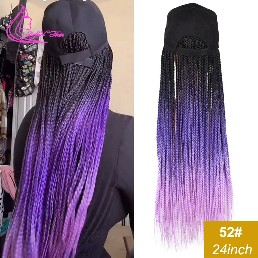 Synthetic Hat Wig Baseball Cap with Braiding Hair 24inch Long Braids Wigs Women Girls Daily Wear Ombre Blue Grey Brown Blonde